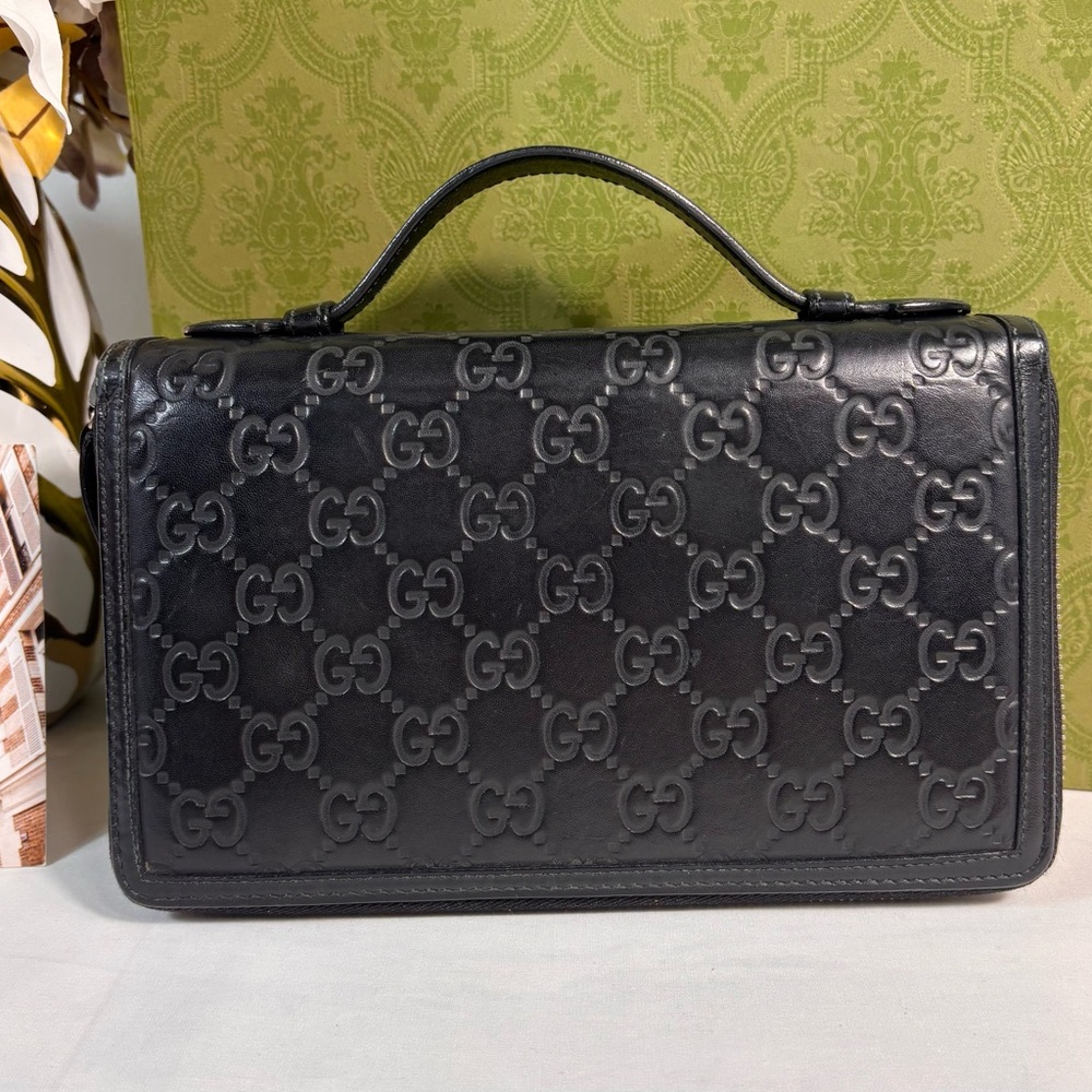 Beautiful Gucci Travel Organizer Wallet Black Guccissima - Picture 2 of 13